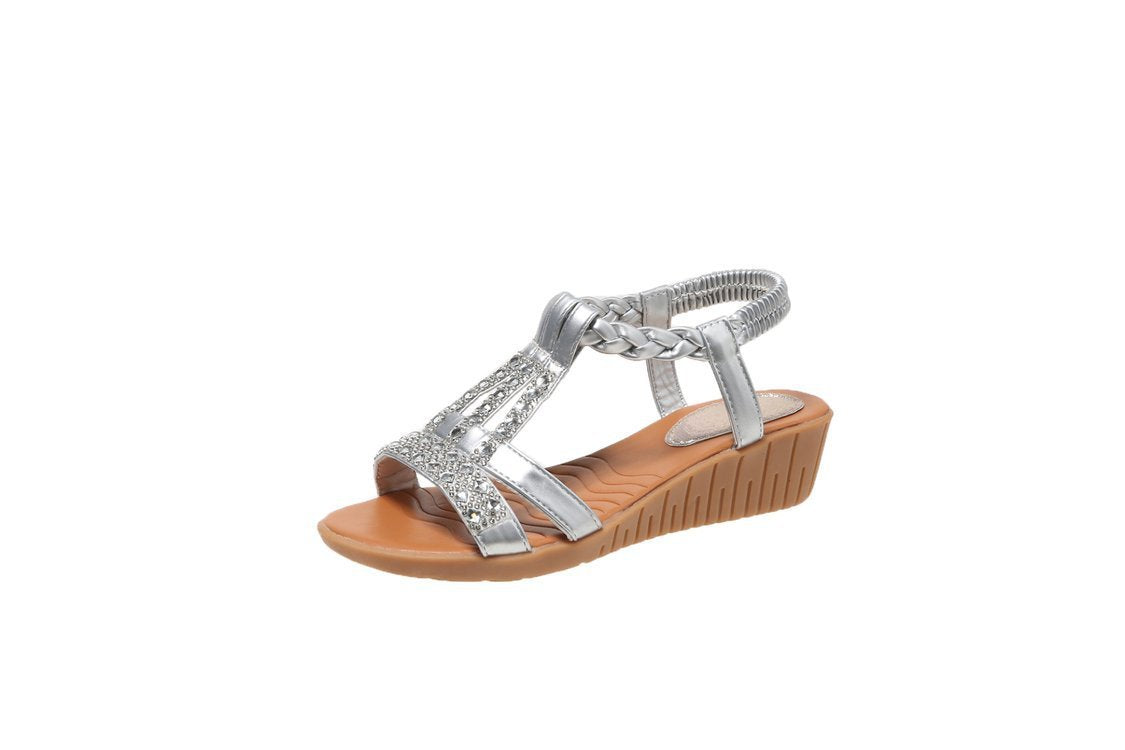 Casual Wedges Sandals With Rhinestone Summer Plus-size Peep-toe Roman Shoes