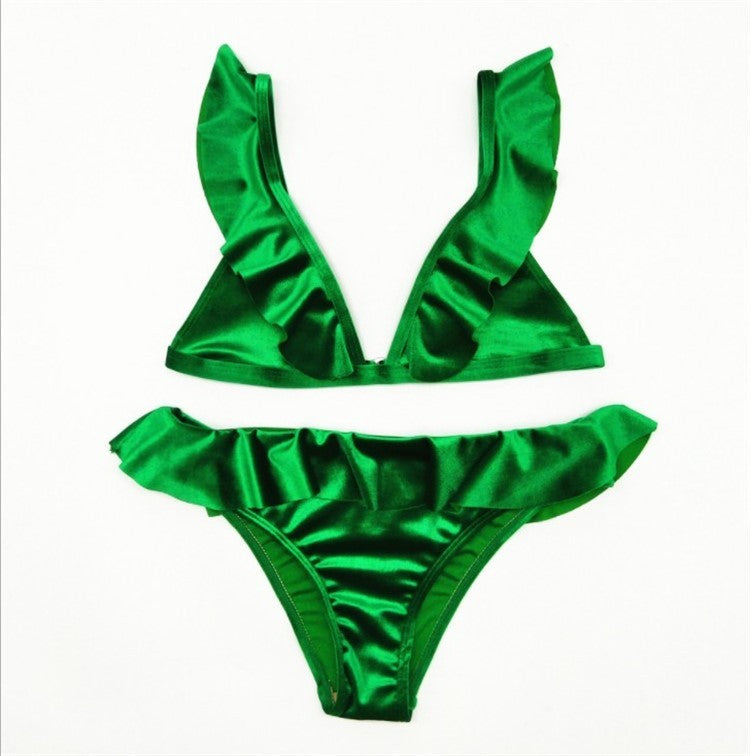 Women Ice Velvet Ruffle Bikini Sets Band